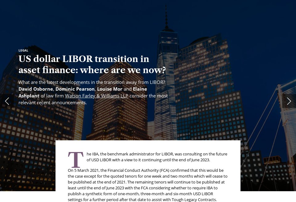 US dollar LIBOR transition in asset finance: where are we now? - LL ...